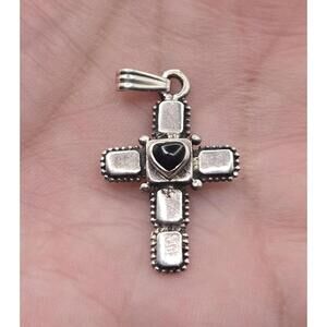 925 Silver Thailand Cross Black Onyx Heart Center Pendant